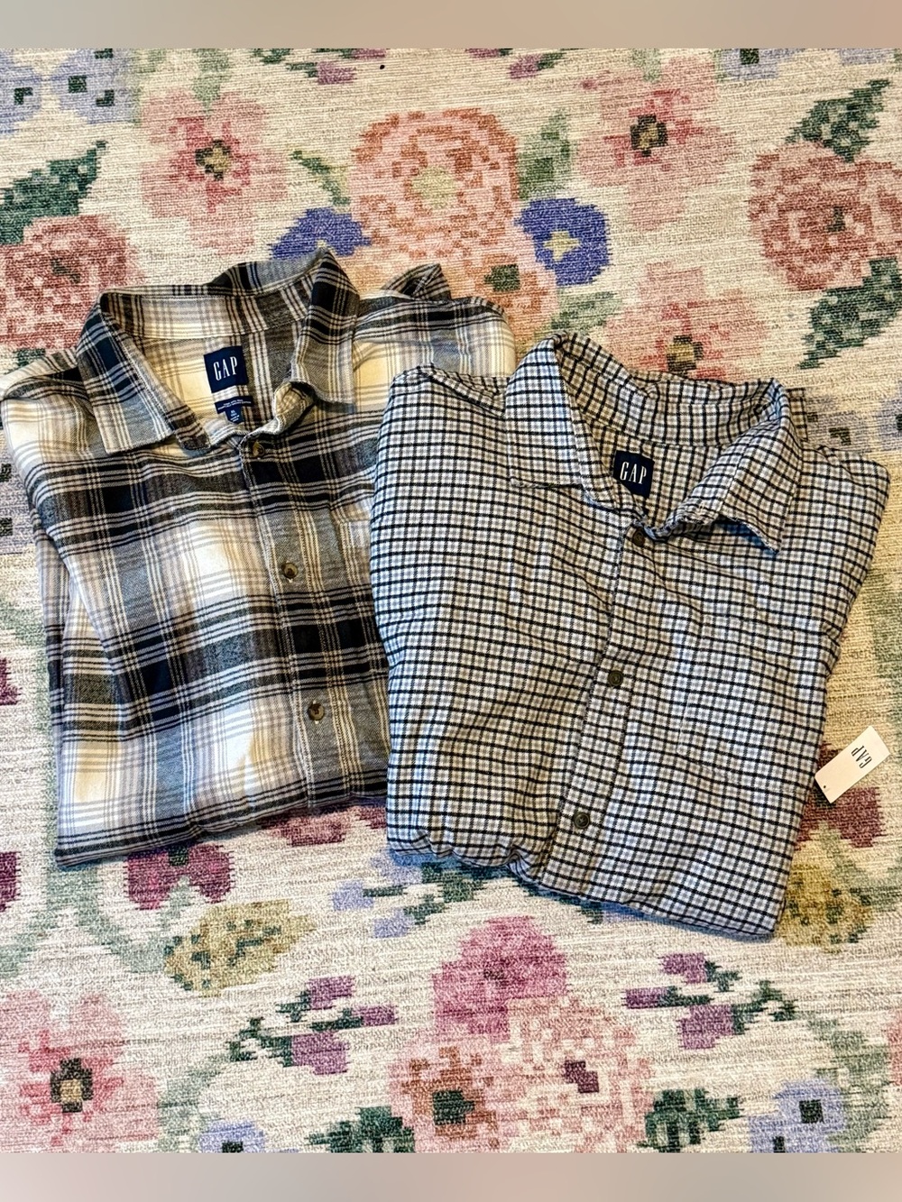 Two Brand New Gap Flannel Button Down Tops XLT tall Plaid and Check